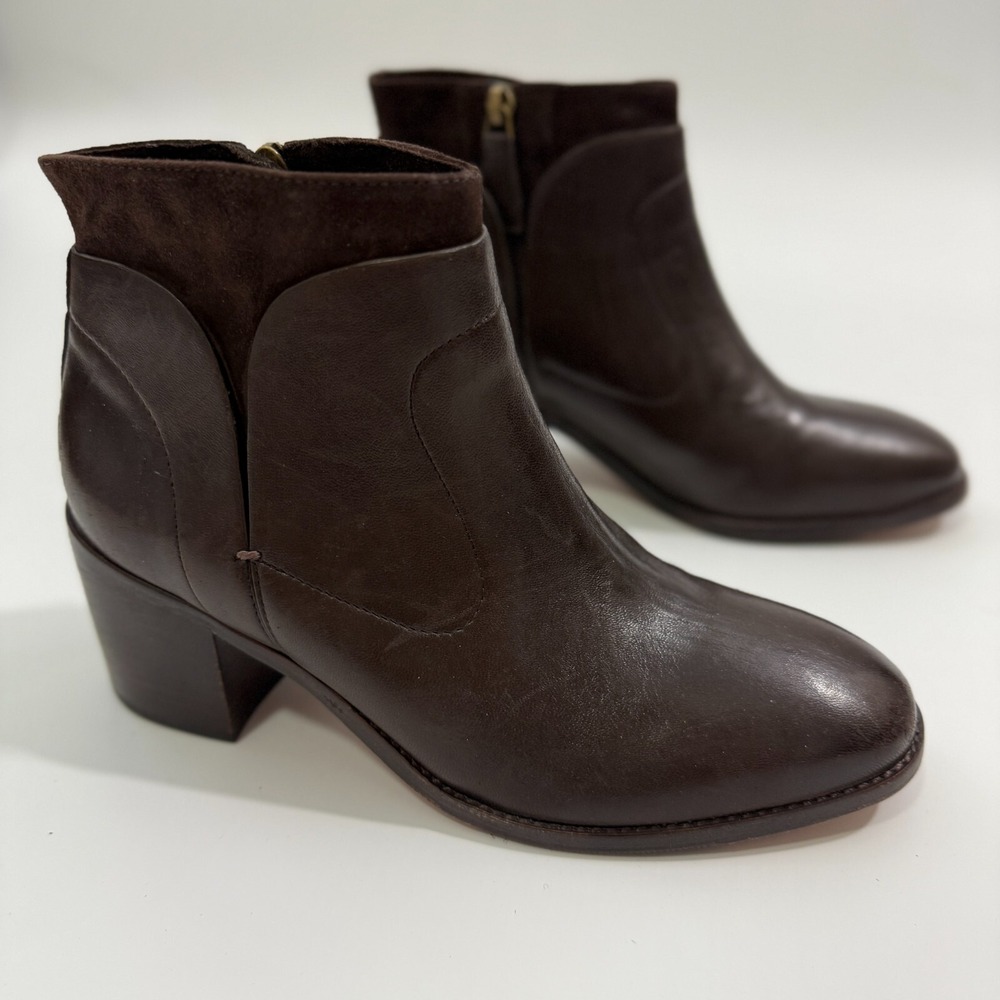Johnston & Murphy Brown Leather Zip Up Ankle Bootie 2.75" Block Heel Sz 8M - Picture 7 of 16